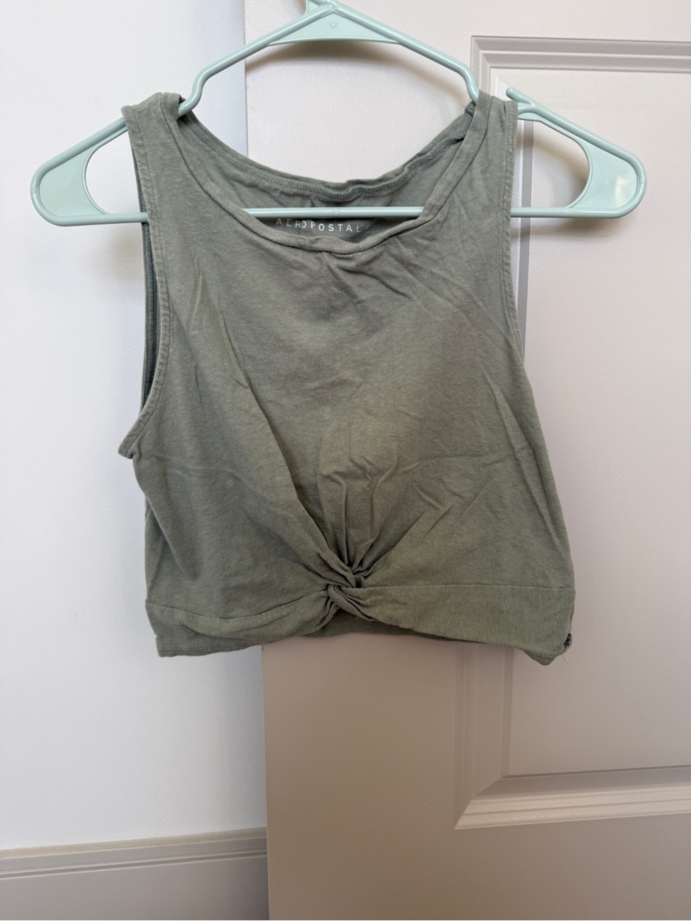 Aeropostale Olive Knot-Front Crop Tank